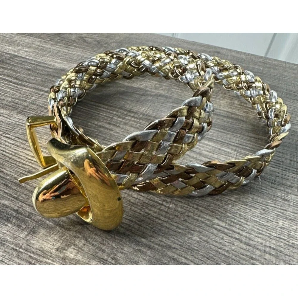 VTG Day-Lor Belt Women's Tri Color Metallic Braided Gold Silver Copper